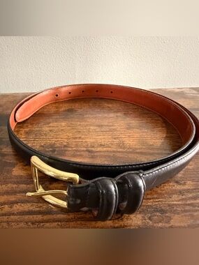 Coach Black Leather Belt with Tan Interior and Gold Buckle